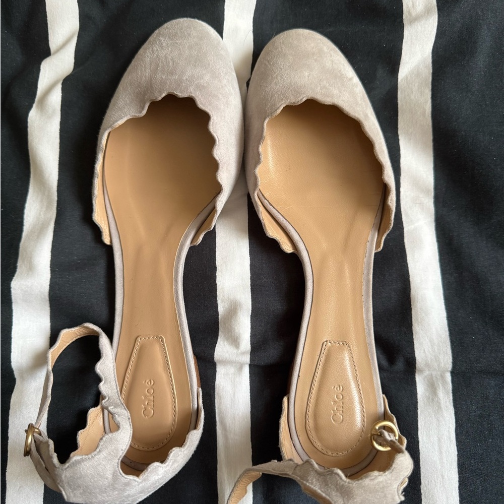 CHLOE NEW Suede Scalloped Accent D'Orsay Flats